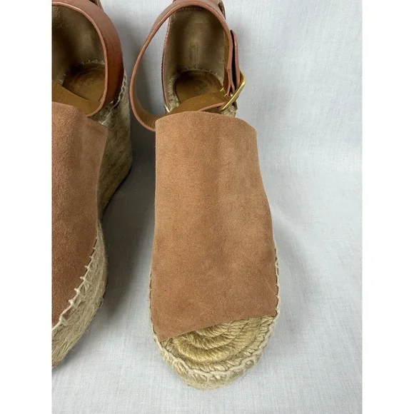 Chloé Ida Espadrille Wedge Sandals Brown Leather Platform Ankle Strap EU 38 - Picture 6 of 13